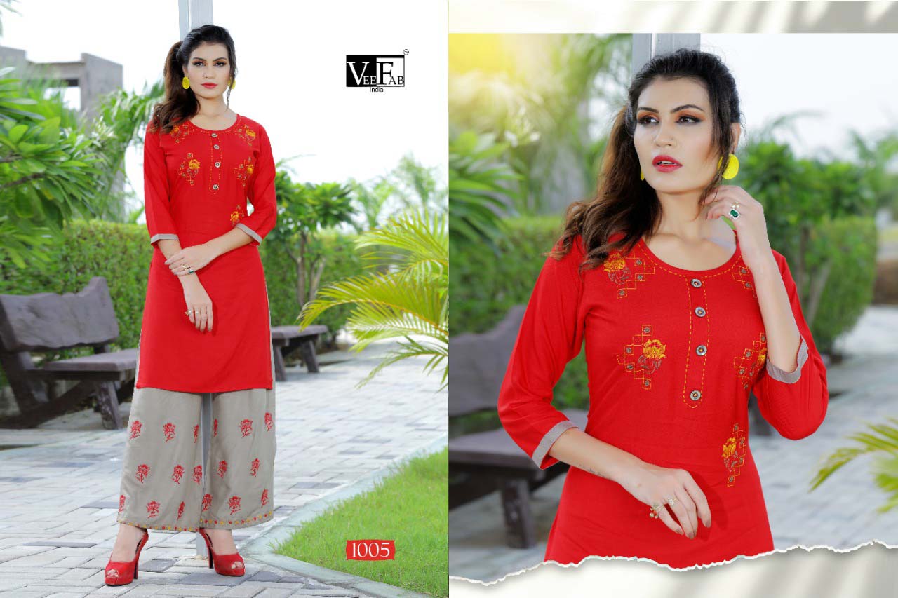 Plazzo Bar Veefab Rayon Embroidery Kurti Catalog Plazzo Bar Veefab Rayon Embroidery Kurti Catalog